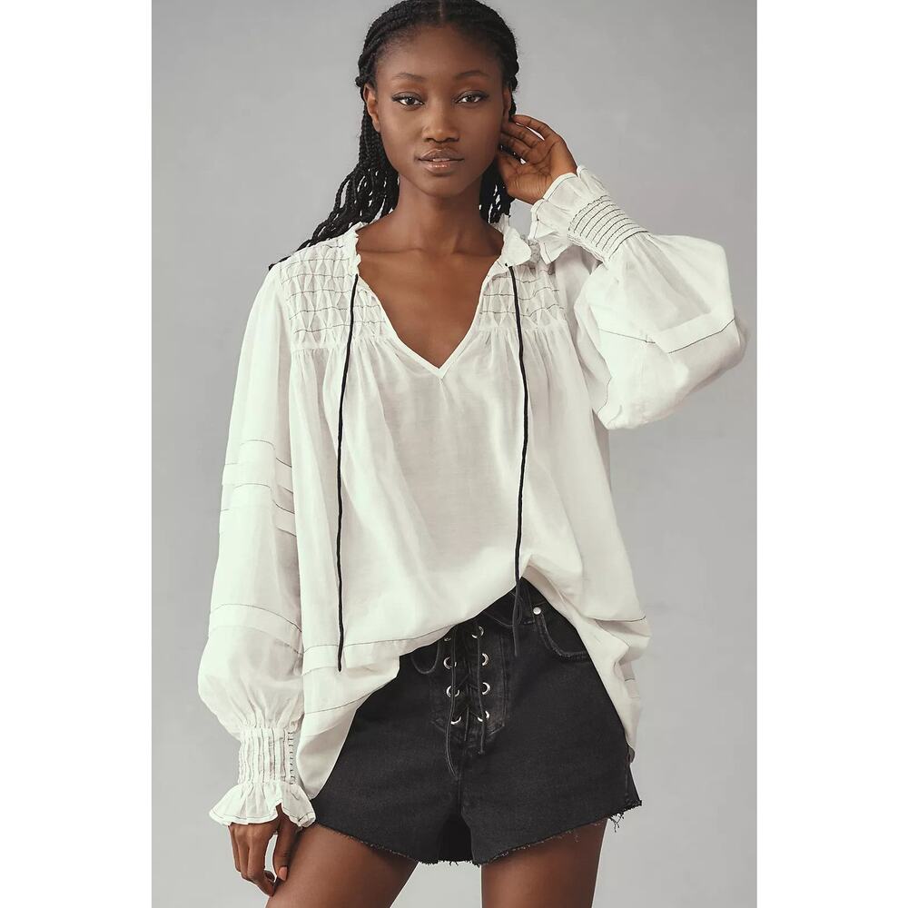 By Anthropologie Long-Sleeve Airy Babydoll Blouse - S